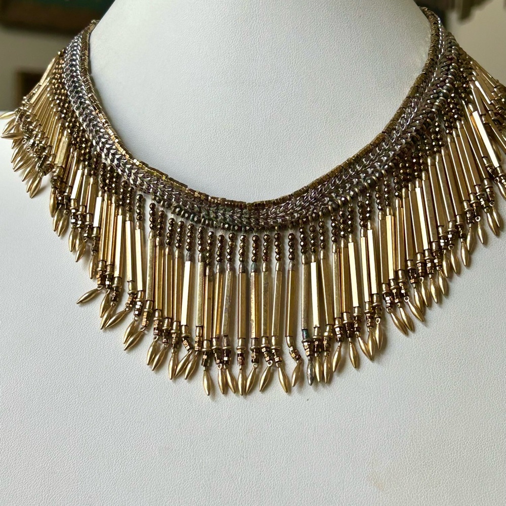 Stella & Dot Gold Beaded Fringe Statement Necklace - Women Jewelry